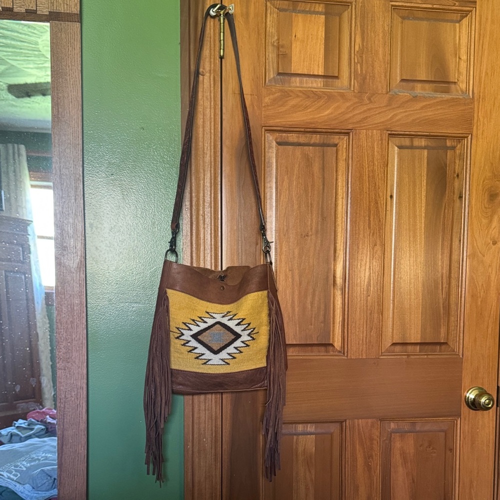 American Darling Mustard Yellow and Brown Southwestern Fringe Crossbody
